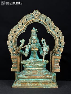 5" Small Goddess Rajarajeshvari Seated on Kirtimukha Throne | Bronze Statue