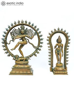 18" Lord Shiva as Nataraja with Devi Parvati | Set of 2 Bronze Statues