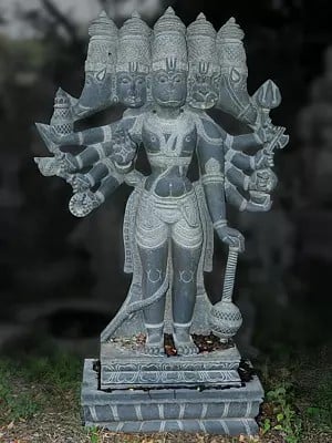 62" Large Sized Statue Of God Panchmukhi Hanuman In Stone | Hand Carved | Granite Stone Statue