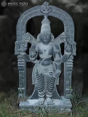 58" Lord Vishnu In Blessing Mudra Stone Idol | Hand Carved | Granie Stone Statue