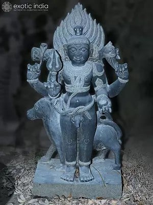 40" Lord Shiva As Bhairava Stone Idol | Hand Carved | Granite Stone Statue