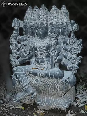 32" Hindu God Vishwakarma Ji Stone Idol | Granite Stone Statue