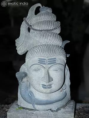 38" Lord Shiva Head Stone Idol | Hand Carved | Granite Stone Statue