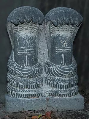 20" Two Shiv Linga With Snake In Stone | Granite Stone Statue