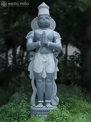 176" Large Statue Of Standing Lord Hanuman In Namaskar Mudra | Granite Stone Statue