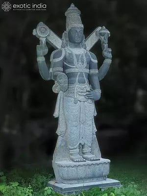 124" Lord Vishnu Standing Statue In Stone | Hand Carved | Granite Stone Statue