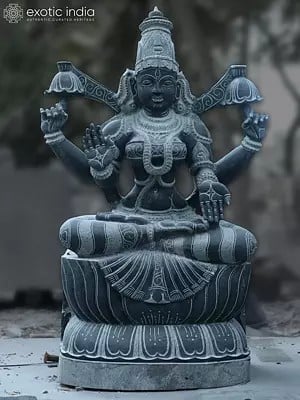 48" Goddess Lakshmi Seated On Lotus Pedstal | Hand Carved | Granite Stone Statue