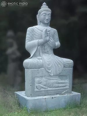 108" Stone Large Sized Statue Of Buddha Seated On Pedstal | Granite Stone Statue