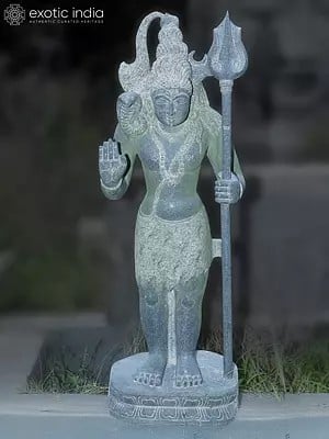 40" Large Statue Of Standing Lord Shiva With Trishul | Hand Carved | Granite Stone Statue