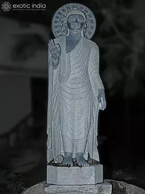 75" Standing Large Statue Of Lord Buddha In Stone | Hand Carved | Granite Stone Statue