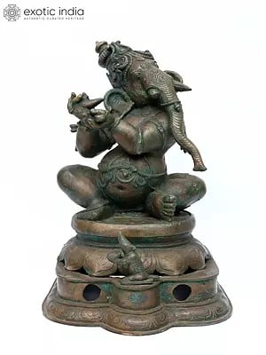 19" Musical Ganesha Enjoying Sound of The Instrument | Bronze Statue