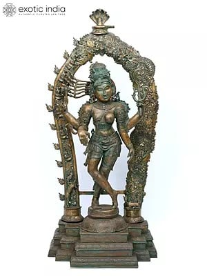 44" Ardhanarishvara (Shiva-Shakti) with Carved Prabhavali | Bronze Statue