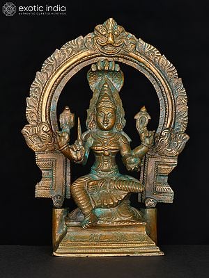 6"  Goddess Mariamman Seated on Kirtimukha Throne | Bronze Statue