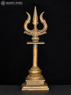 12" Standing Lord Shiva's Trishul (Trident) | Bronze Statue