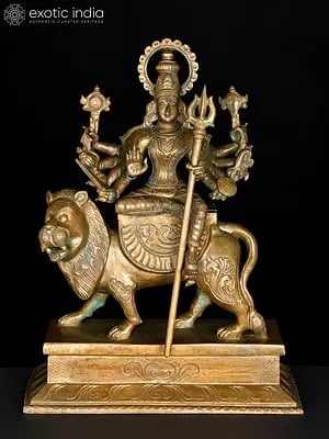 15" Ten Armed Goddess Durga (Sherawali Maa) | Bronze Statue