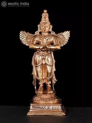 4" Small Standing Garuda Dev in Namaskar Mudra | Bronze Statue