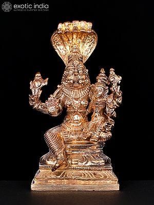 4" Small Lord Narasimha Seated with Devi Lakshmi | Bronze Statue