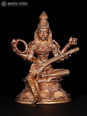 3" Small Devi Saraswati Seated in Lalitasana | Bronze Statue