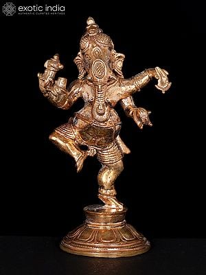 4" Small Four Armed Dancing Lord Ganesha | Bronze Statue