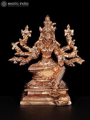 3" Small Sitting Eight Armed Goddess Varahi | Bronze Statue