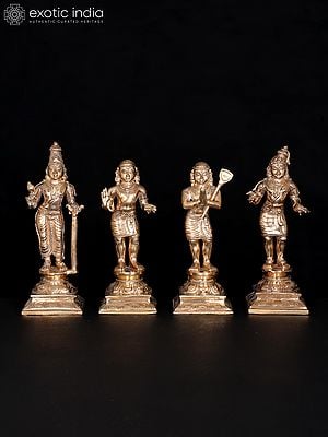 6" Small Nalvar Set (Appar, Sundarar, Sambandar and Manikkavasagar) | Bronze Statues