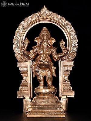 16" Standing Lord Ganesha with Arch | Bronze Statue