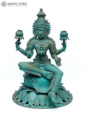 24" Blessing Goddess Lakshmi Seated on Lotus | Bronze Statue