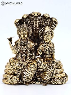 5" Small Superfine Blessing Lakshmi - Narayana Seated on Sheshnag | Brass Statue