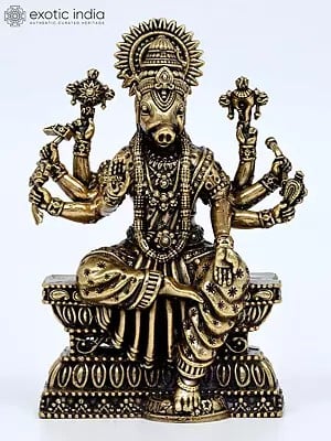 4" Small Superfine Eight Armed Sitting Goddess Varahi | Brass Statue