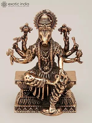 4" Small Superfine Eight Armed Sitting Goddess Varahi | Brass Statue