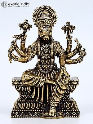 4" Small Superfine Eight Armed Sitting Goddess Varahi | Brass Statue