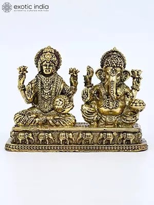 4" Small Superfine Pair of Lakshmi - Ganesha | Brass Statue