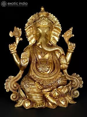 8" Kamalasana Ganesha Brass Sculptures | Sacred Home Statue