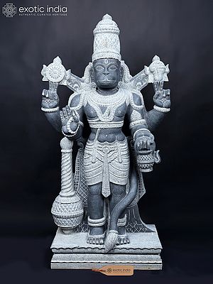 62" Large Size Blessing Hanuman Black Granite Stone Statue