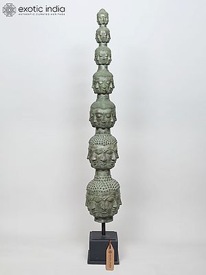 63" Large Tower of Tranquility: 56 Buddha Heads | From Indonesia