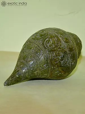 11" Green Conch (Shankh) | Orissa Stone Statue | Exquisite Indian Handmade Art