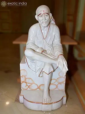 30" Sai Baba Statue | Hand Carved in Orissa Marble | Exquisite Indian Art