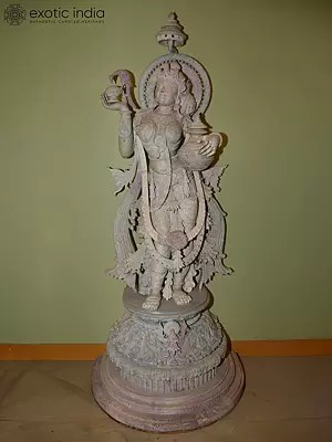 68" Goddess Radha Holding Kalash | Orissa Stone Statue | Exquisite Handmade Indian Art