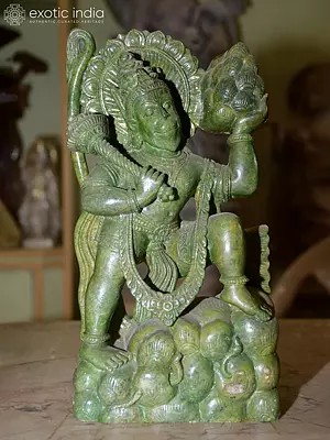 12" Lord Hanuman Carrying Sanjivani | Orissa Stone Statue | Exquisite Handmade Indian Art