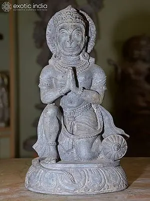 13" Lord Hanuman in Prayer Pose | Orissa Stone Statue | Exquisite Handmade Indian Art