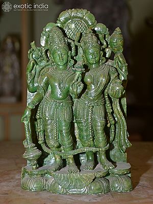9" Vishnu Lakshmi Standing Together | Hand Carved Orissa Stone Statue | Traditional Indian Handmade Art