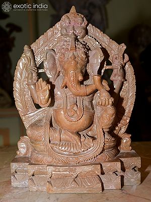 12" Chaturbhuj Lord Ganesha Holding Modak in Hand | Orissa Stone Statue | Exquisite Handmade Indian Art