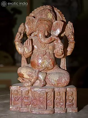 10" Lord Ganesha | Orissa Red Stone Statue | Exquisite Handmade Indian Art