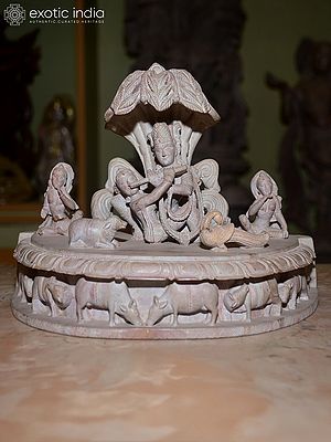10" Radha Krishna Lying Under Tree | Orissa Red Stone Statue | Exquisite Handmade Indian Art