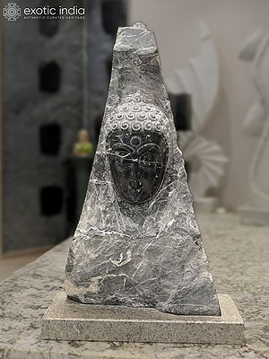 36" Lord Buddha Face Statue | Modern Art Sculpture | Black Marble | Exquisite Indian Art
