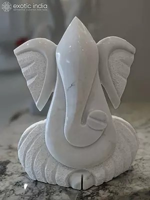 22" Lord Ganesha - Lord of Auspicious Beginnings | Modern Art Sculpture | White Marble | Exquisite Indian Art