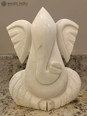 23" Sitting Lord Ganesha - Gajanan | Modern Art Sculpture | White Marble | Exquisite Indian Art