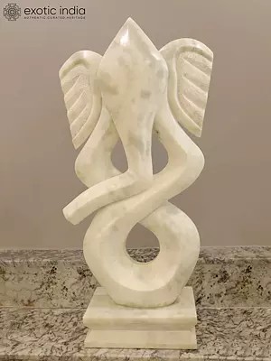53" Lord Ganesha - Bappa | Abstract Art Sculpture | White Marble | Exquisite Indian Art