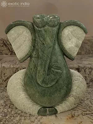 36" Seated Lord Ganesha | Modern Art Sculpture | Green Marble | Exquisite Indian Art