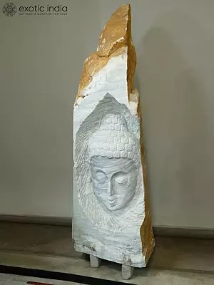 74" Lord Buddha Face | Modern Art Sculpture | Marble | Exquisite Indian Art